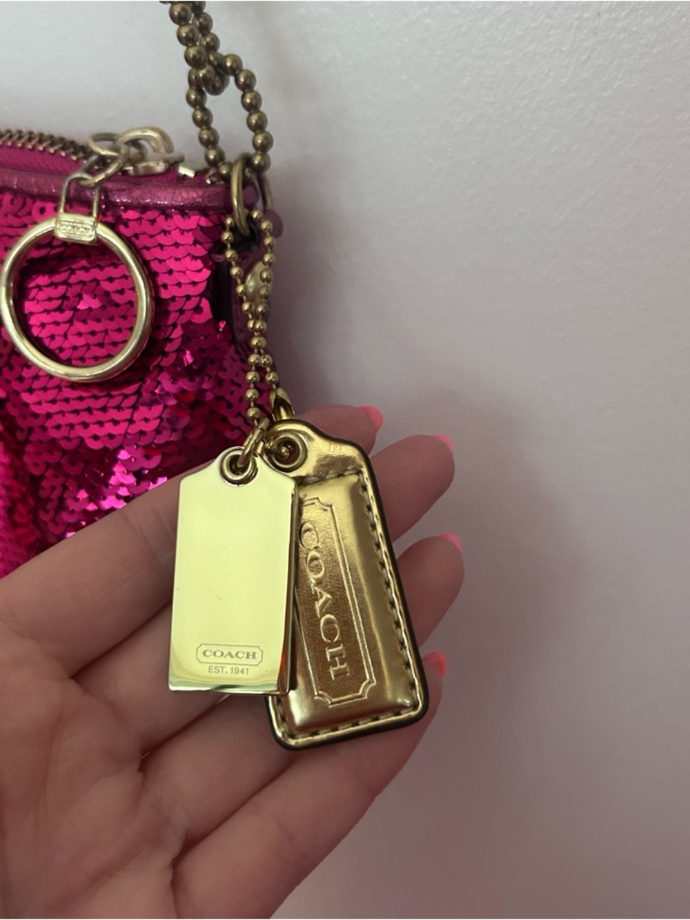 Coach Poppy Sequin 14366 Hot Pink Mini Baguette - Picture 3 of 4